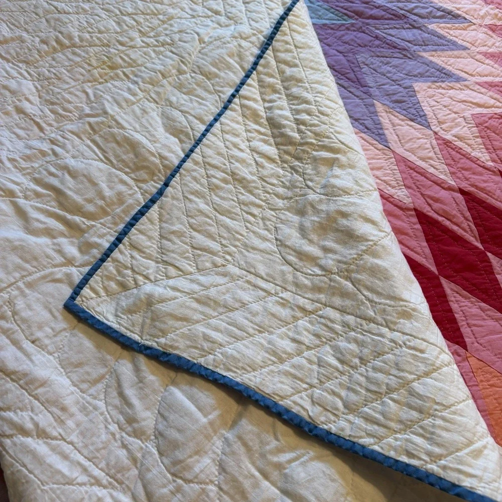 Vintage Hand-Stitched 8 Point‎ Blazing Lone Star Quilt Rainbow Depression Era